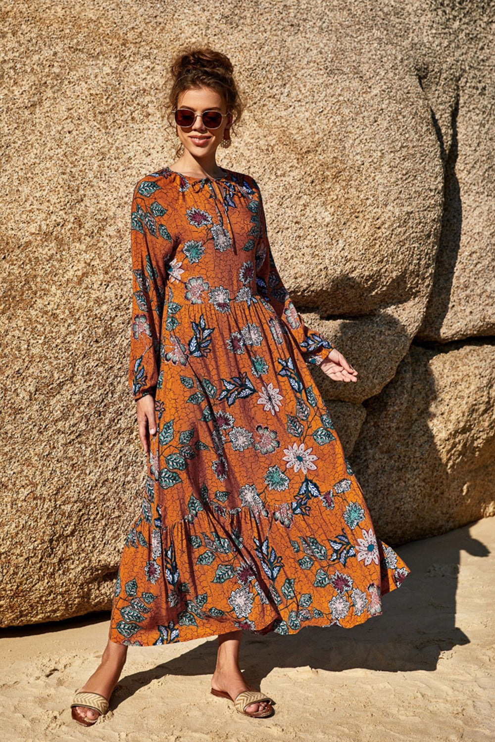 Square Neck Print Dress - Fashionpara