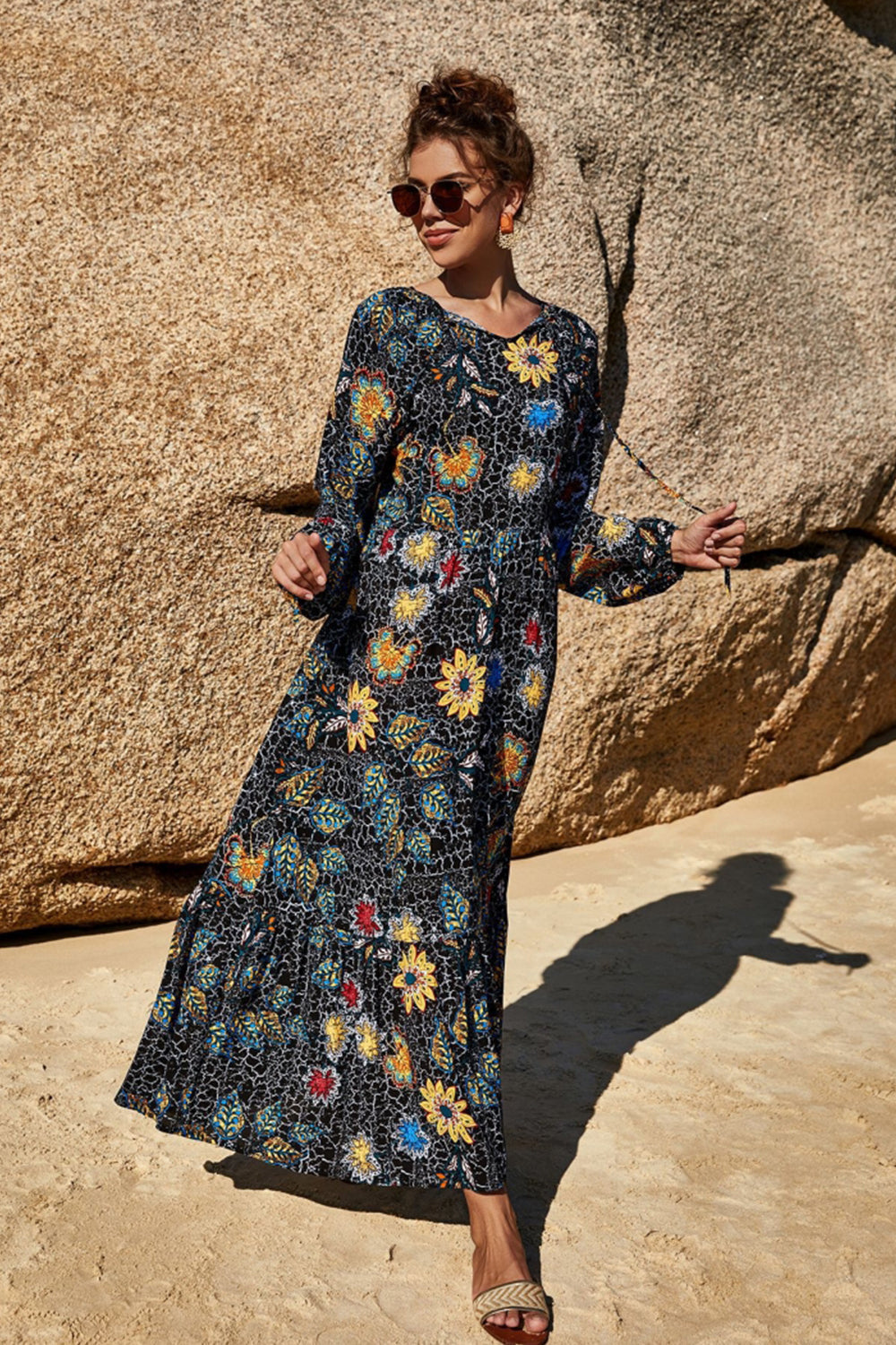 Square Neck Print Dress - Fashionpara