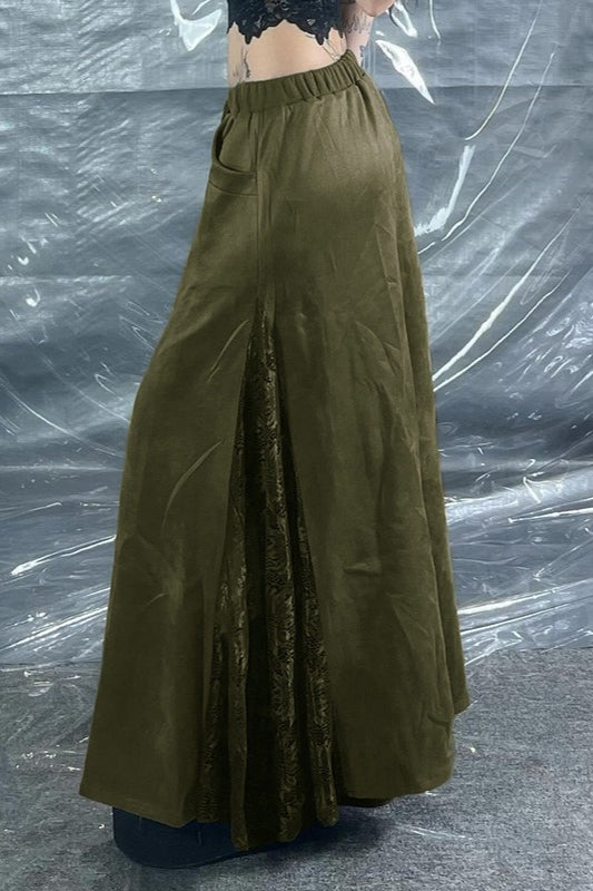 Lace and Zipper Detail High-Waist Maxi Skirt