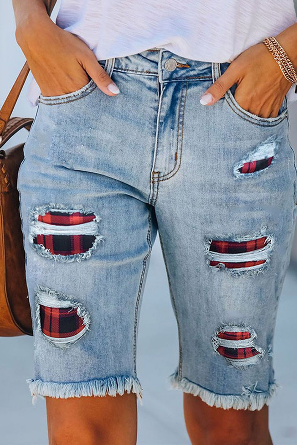 Leopard Ripped Denim Shorts