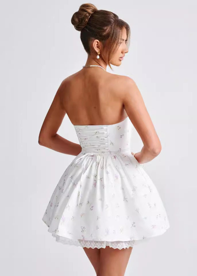V-Neck Sleeveless Corset Bodycon Mini Cocktail Dress in White - View 2