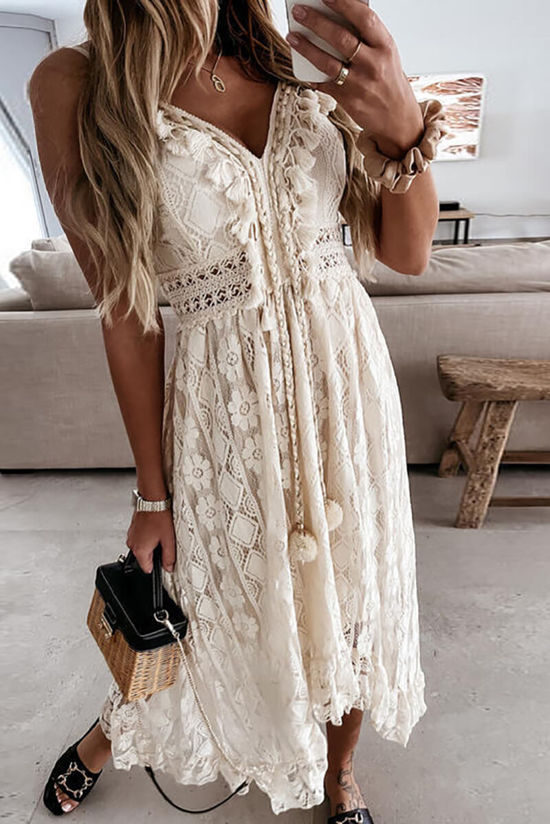 Mandy Lace Ruffle Mullet Midi Dress - View 6