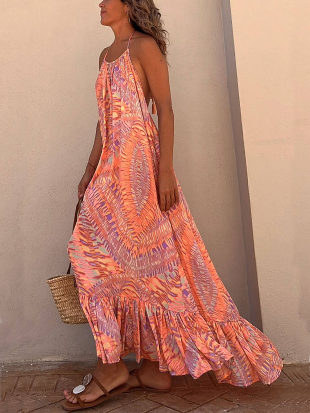 Golden Times Ethnic Print A-line Vacation Maxi Dress - Fashionpara