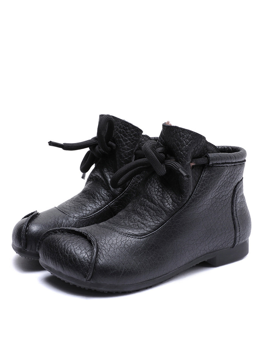 Retro Soft Leather Spliced Strap Low Heel Boots