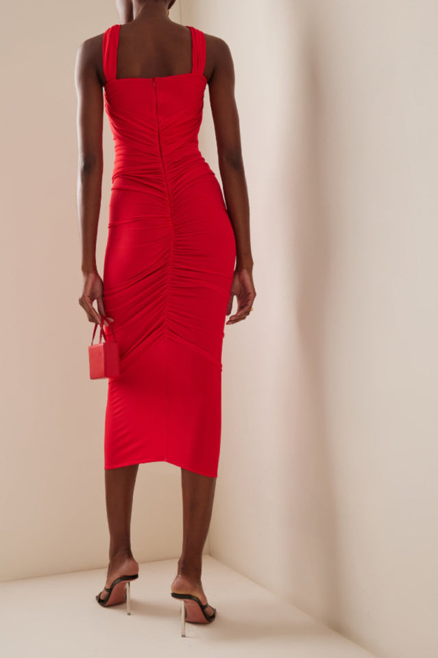 Cross Strap Cut Out Rosette Bodycon Midi Dress 12