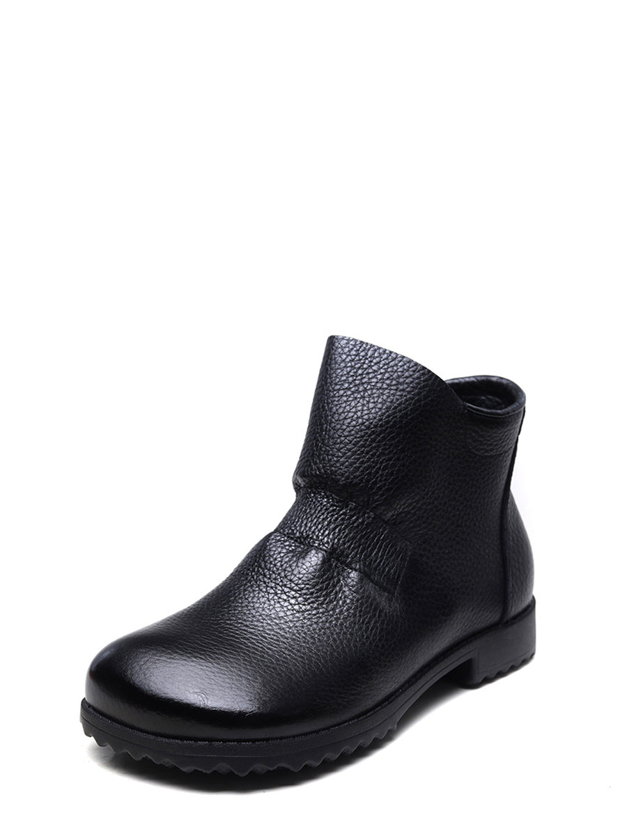 Vintage Genuine Leather Low Heel Boots