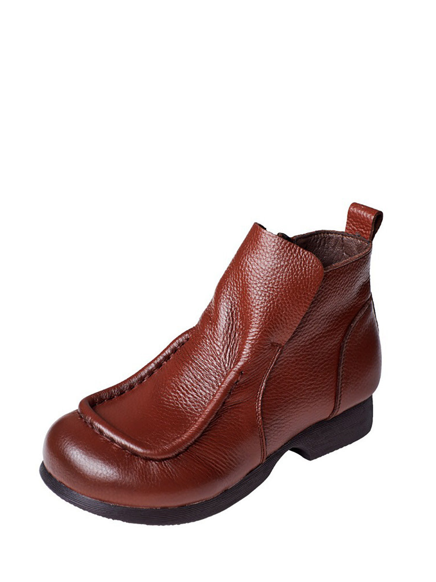 Autumn Soft Leather Zipper Low Heel Ankle Boots