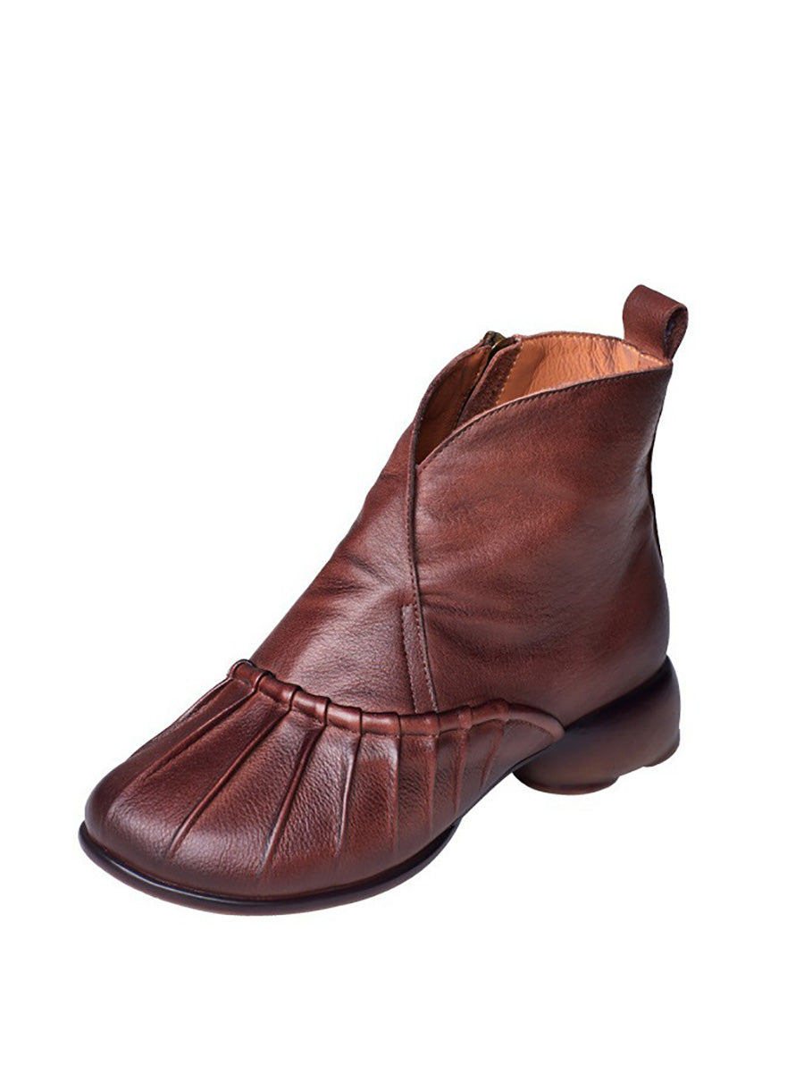 Vintage Autumn Shirred Low Heel Ankle Boots