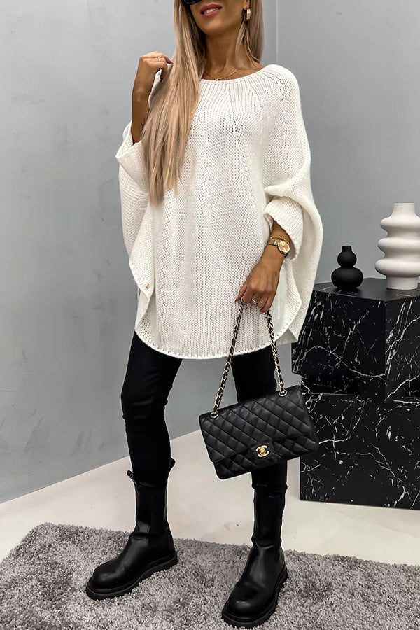 Lady Rin Cozy Knit Crew Neck Poncho Sweater for Comfort