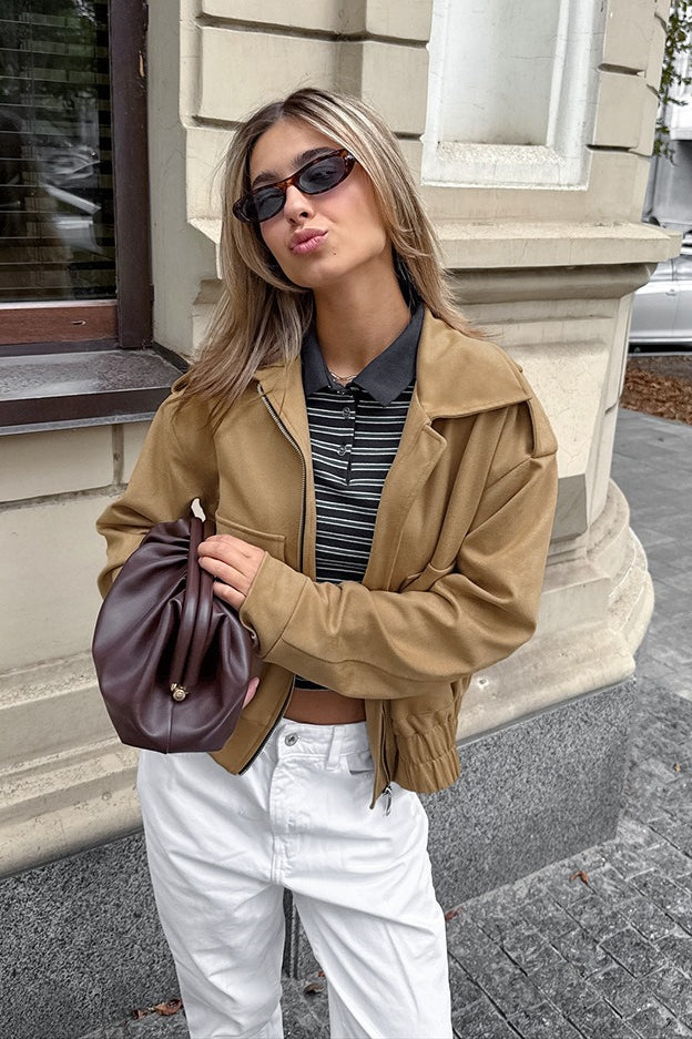 Loose Fit Brown Suede Jacket