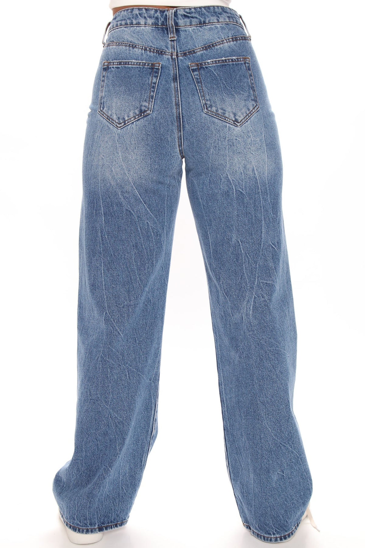 KittenAlarm - 90's Girl Non Stretch Wide Leg Jeans - Vintage Blue Wash