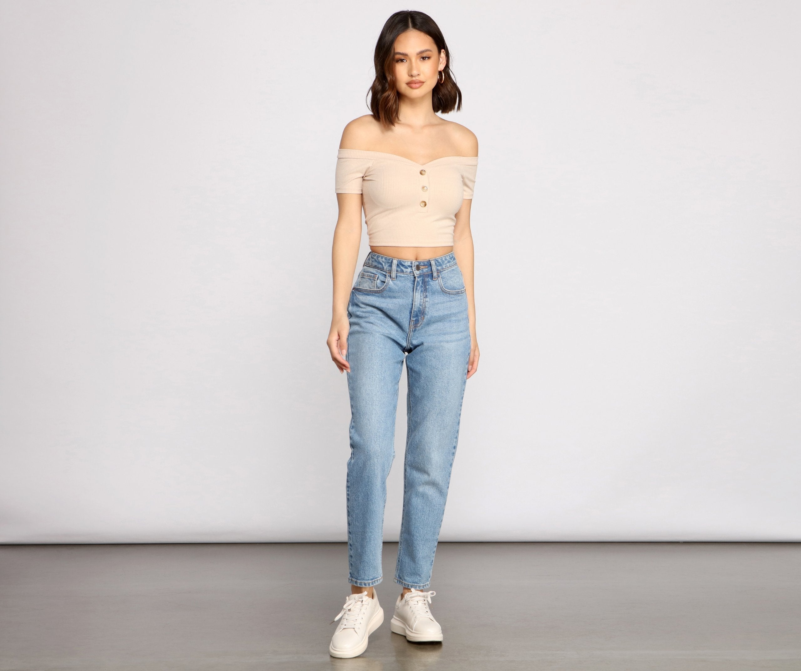 Simple Style Off-The-Shoulder Crop Top - Fashionpara