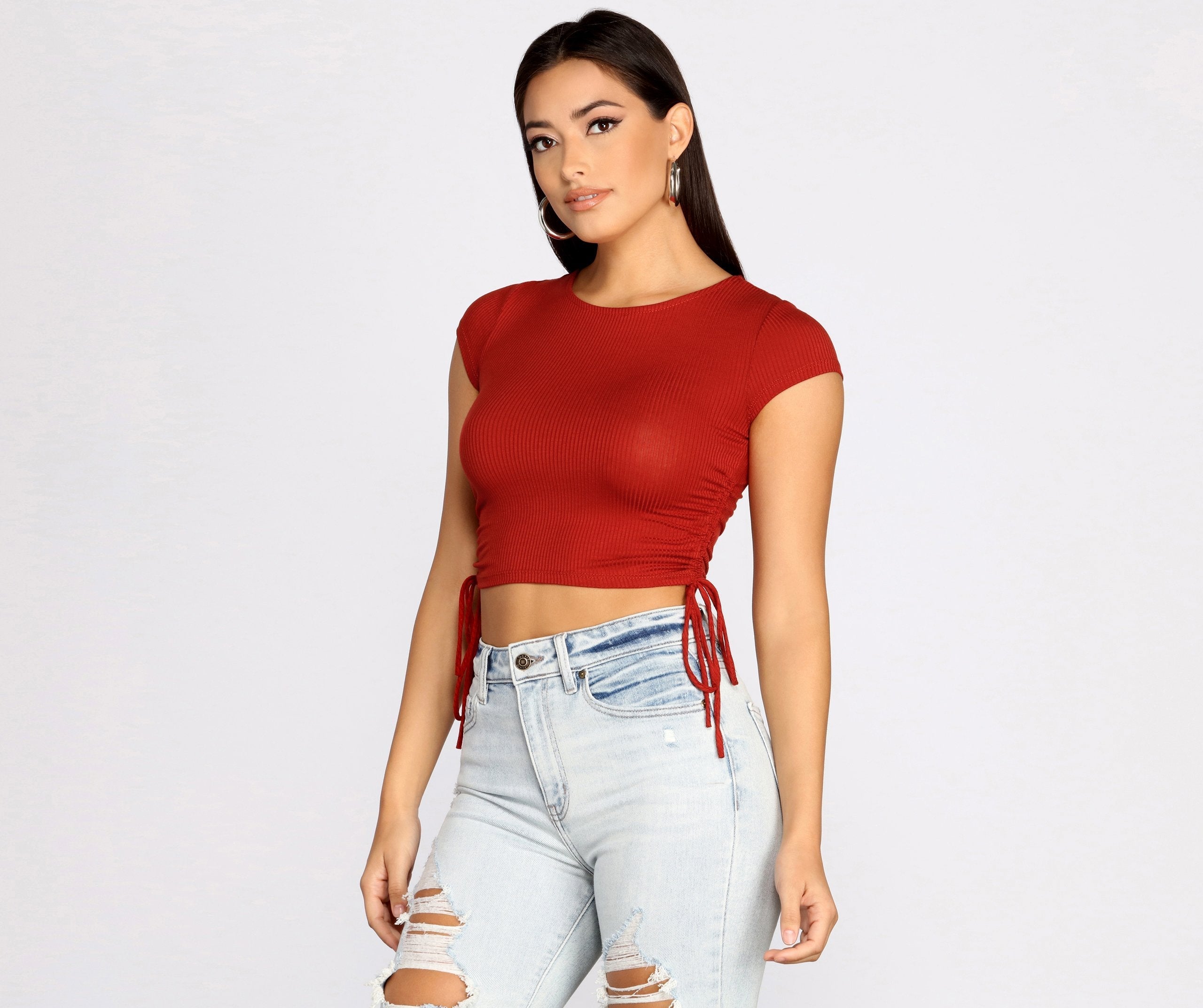 Side To Side Ribbed Knit Crop Top - Fashionpara