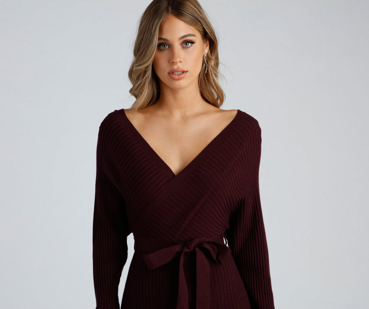 Ribbed Knit Tie-Front Mini Sweater Dress 16