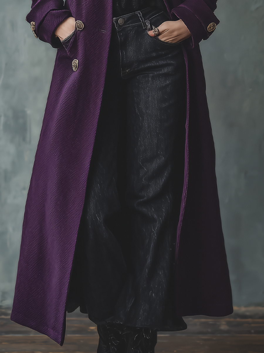 Vintage Faux Fur Collar Double-breasted Coat