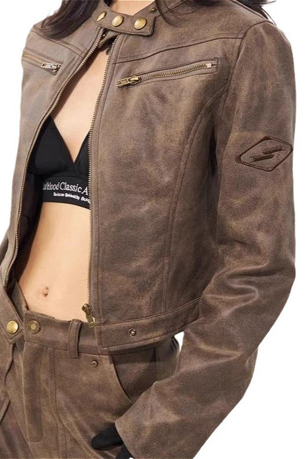 Vintage Stand Collar Suede Jacket