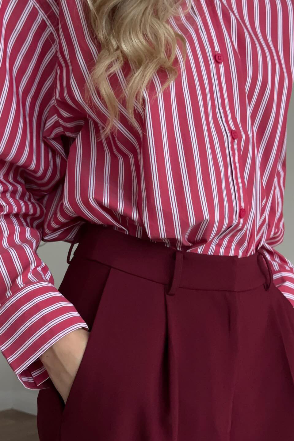Red Striped Long Sleeve Distinctive British Blouse