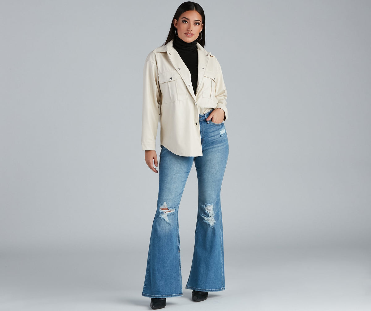 Sleek Trends Faux Leather Tie-Waist Shirt Jacket 6