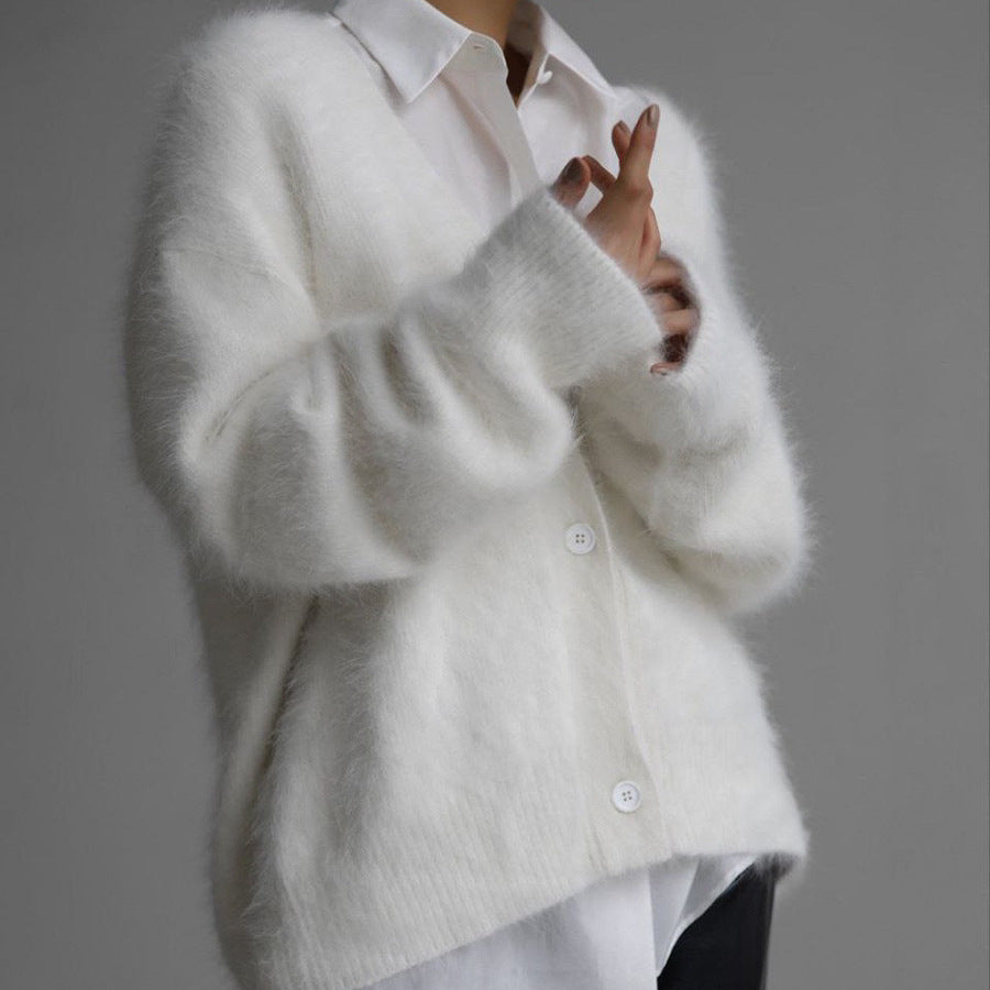 Elegant V-Neck Mink Wool Cardigan for Ultimate Comfort