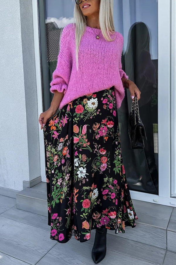 Solid Color Ruffled Long Sleeve Knitted Sweater for Women