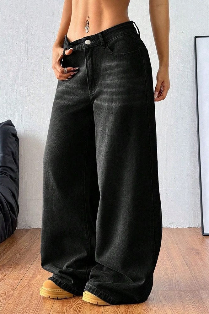 Vintage Washed Wide-Leg Jeans
