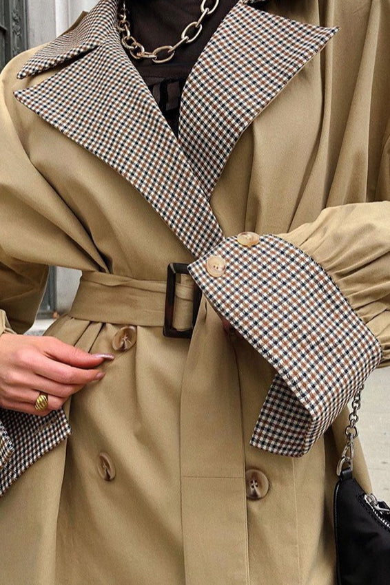 Double Breasted Patchwork Trench Coat - Fashionpara