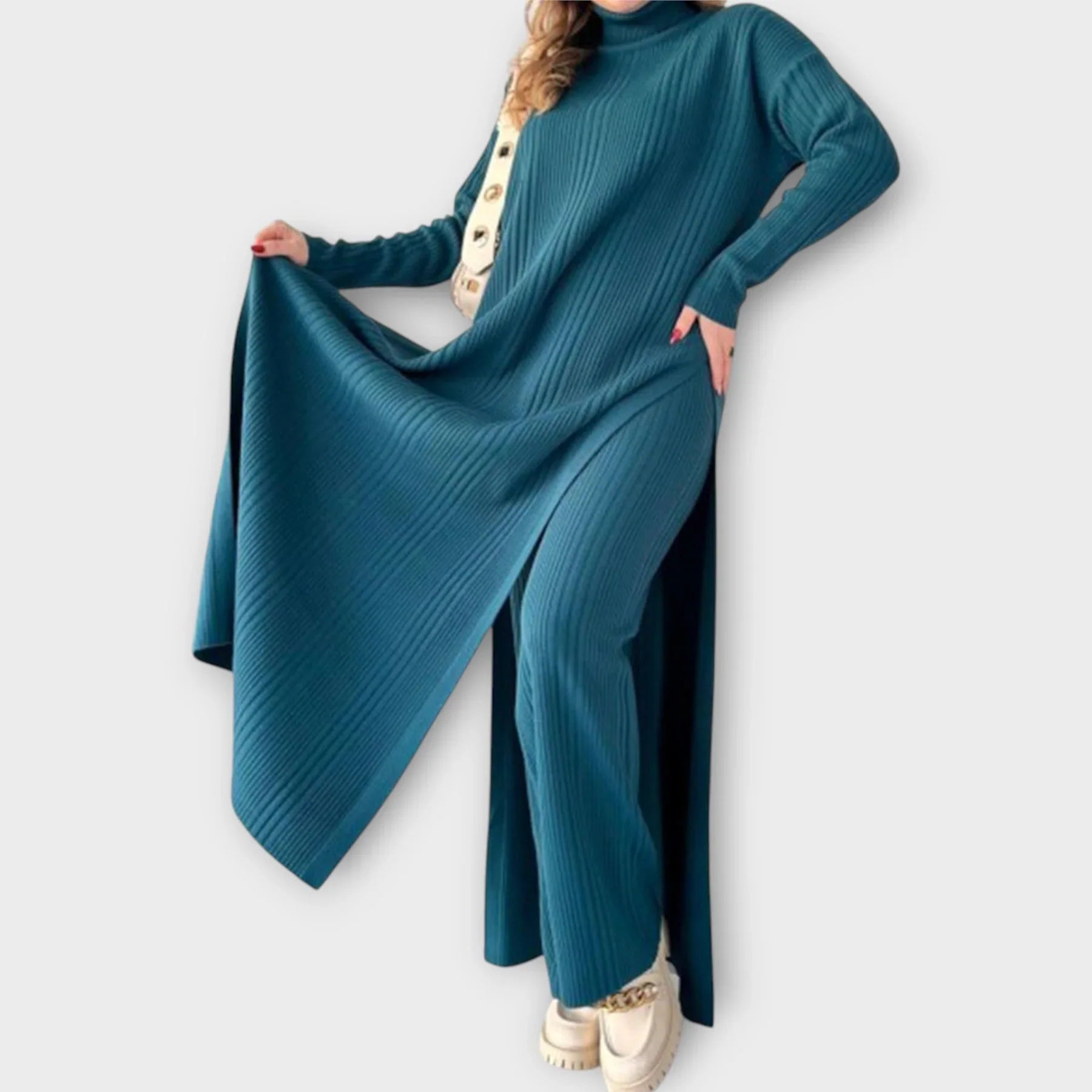 High-Neck Knit Sweater and Trousers Two-Piece Suit Set