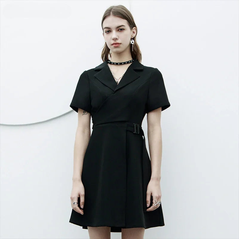 Collared Short Sleeve Belted Fit & Flare Mini Dress