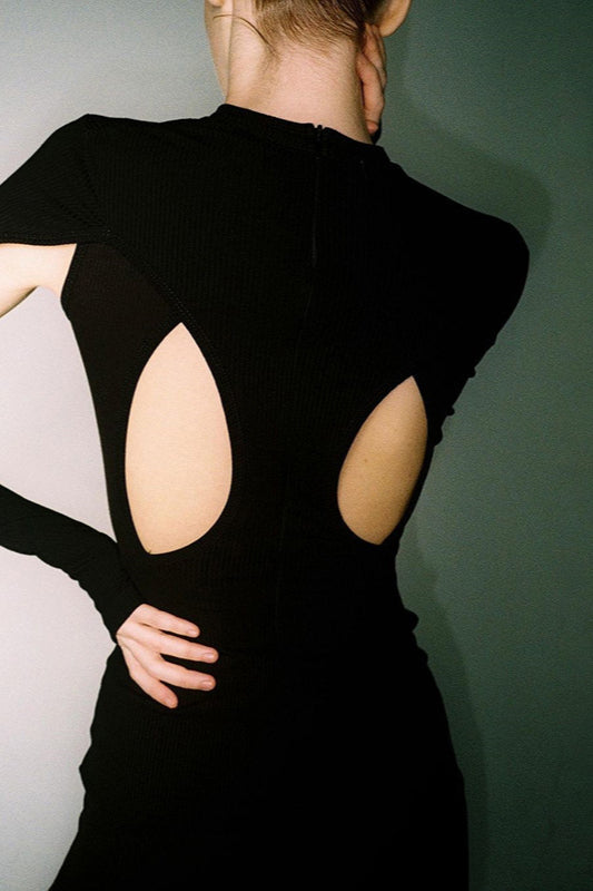 Solid Color Cut Out Long Sleeve Bodycon Mini Dress