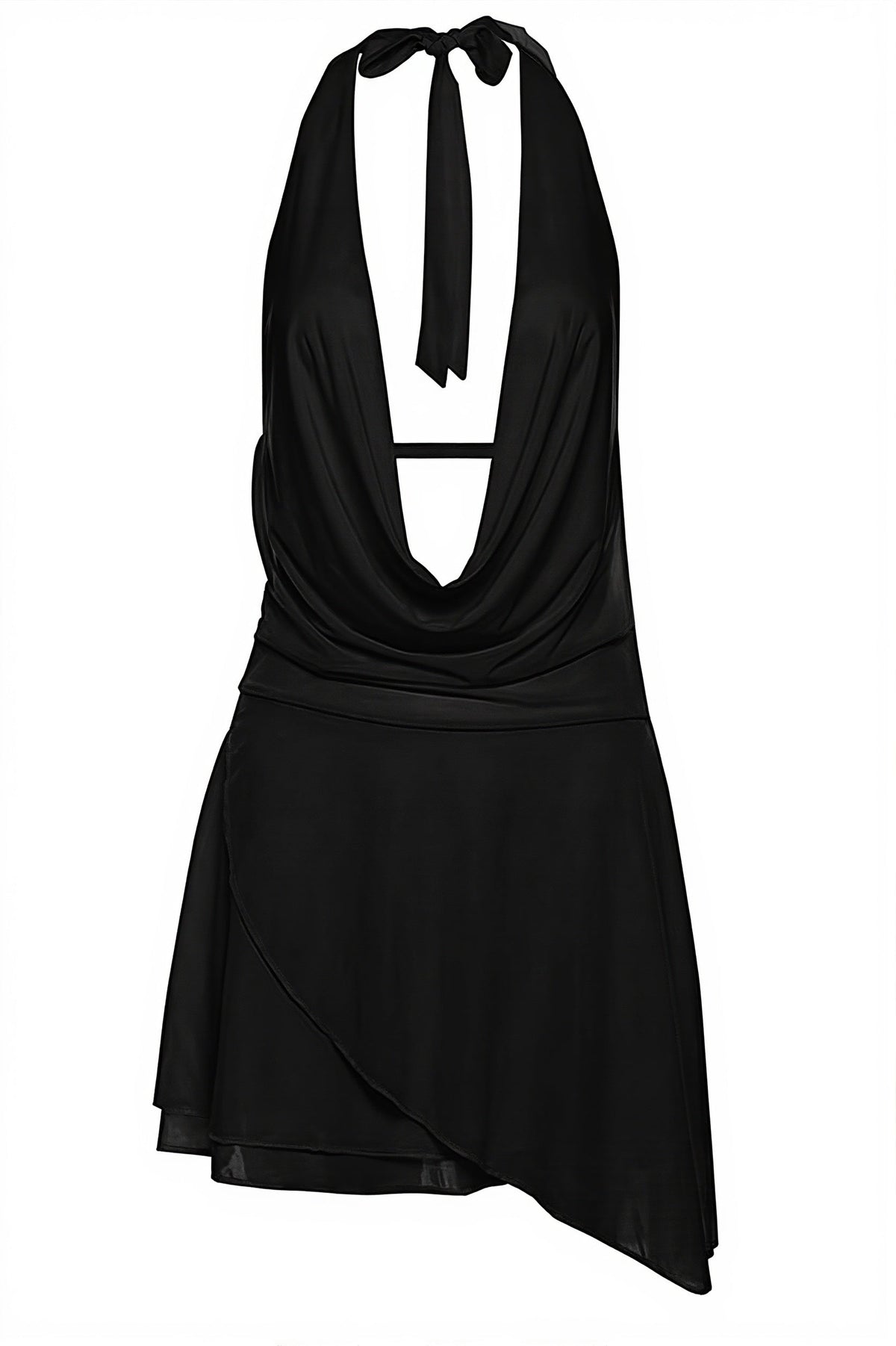 Satin Draped Halter Deep V Backless Mini Dress 12