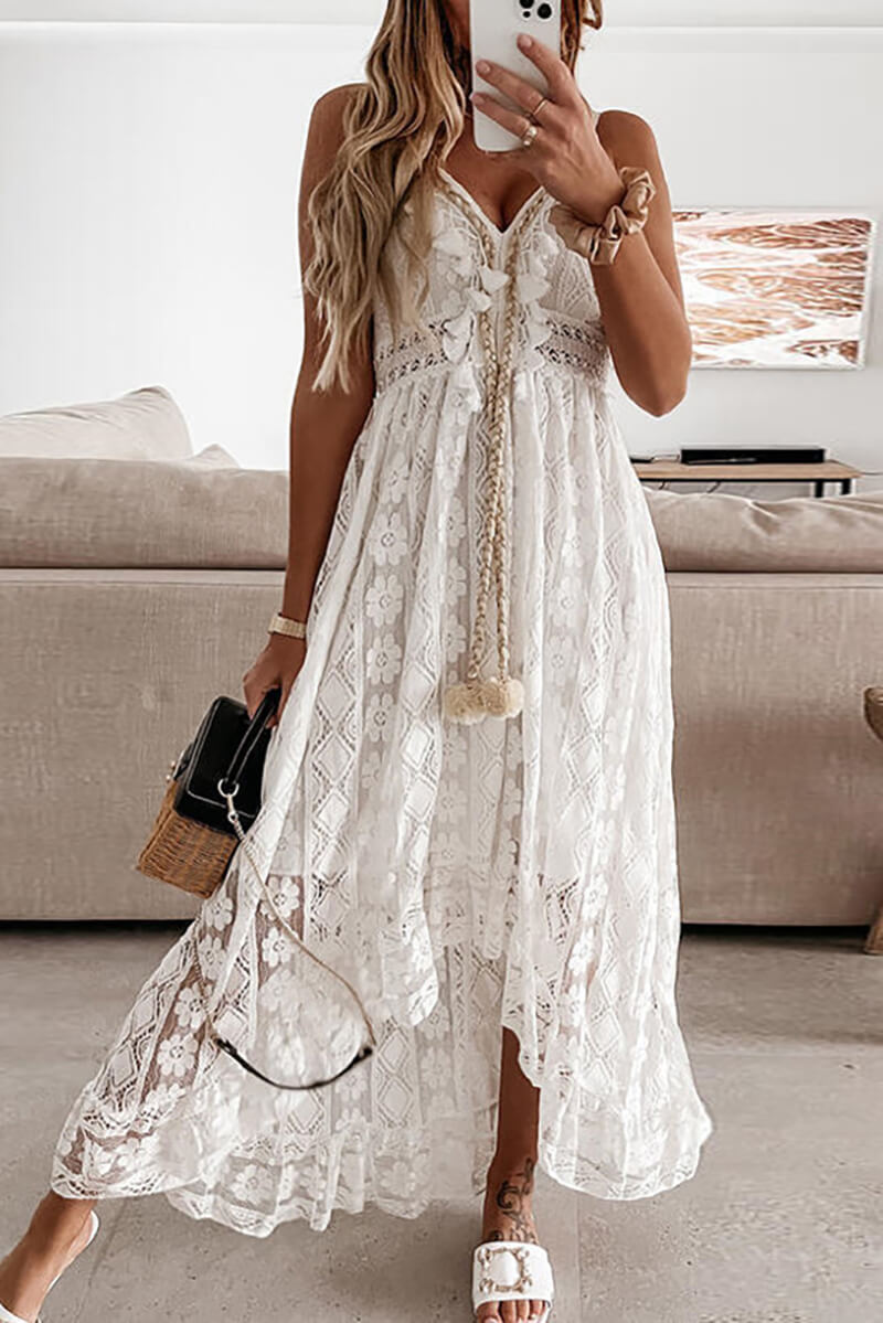 Mandy Lace Ruffle Mullet Midi Dress - View 5