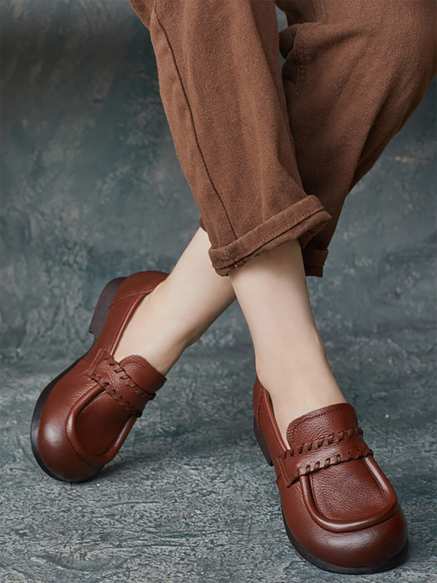 Vintage Genuine Solid Leather Low Heel Shoes