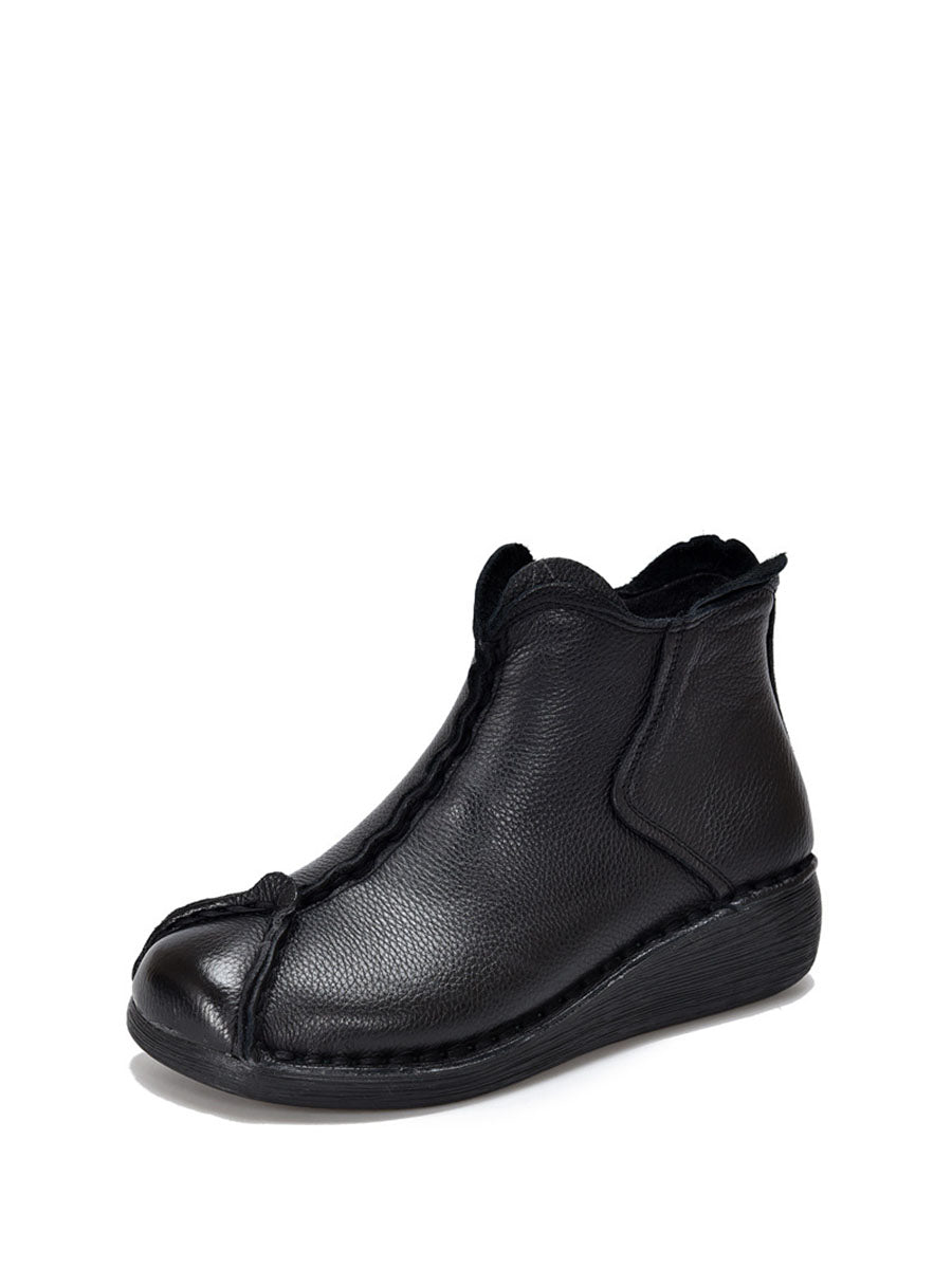Vintage Genuine Leather Spliced Low Heel Boots