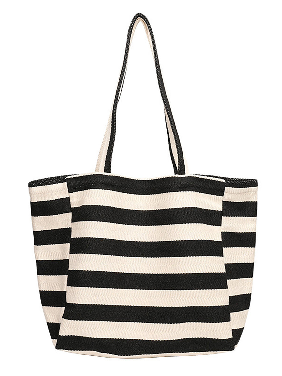Casual Stripe Canvas Large Capacity Shoulder Bag