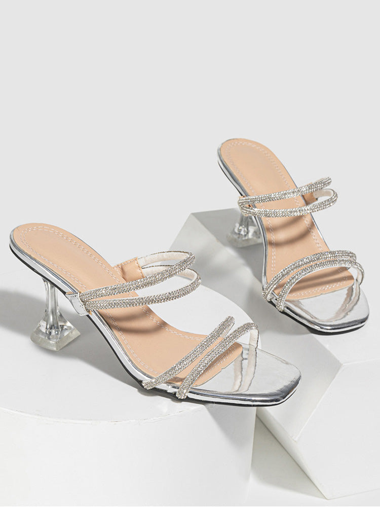 Rhinestone Heeled Sandals ï¼?Slides