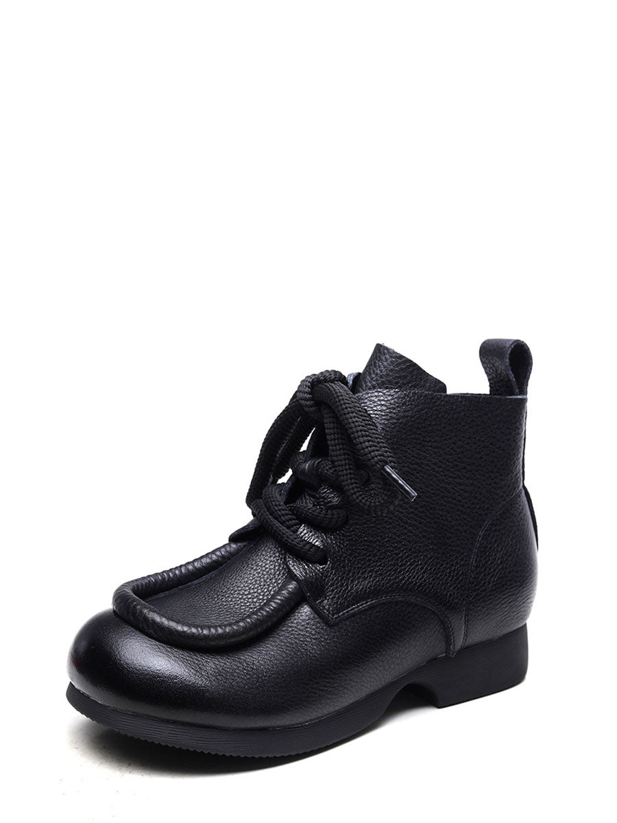 Winter Genuine Leather Strap Low Heel Boots