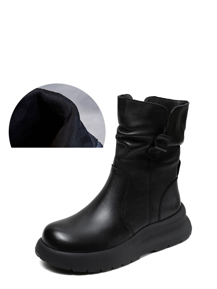 Winter Genuine Leather Spliced Low Heel Boots