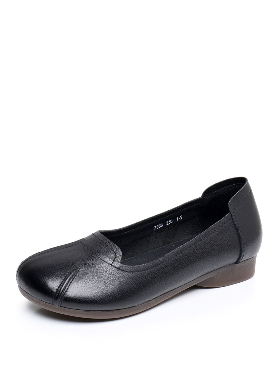 Commute Solid Leather Spliced Low Heel Shoes