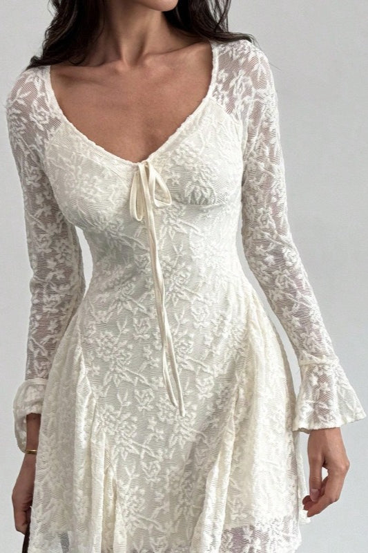 Elegant Tie Waist Lace Dress