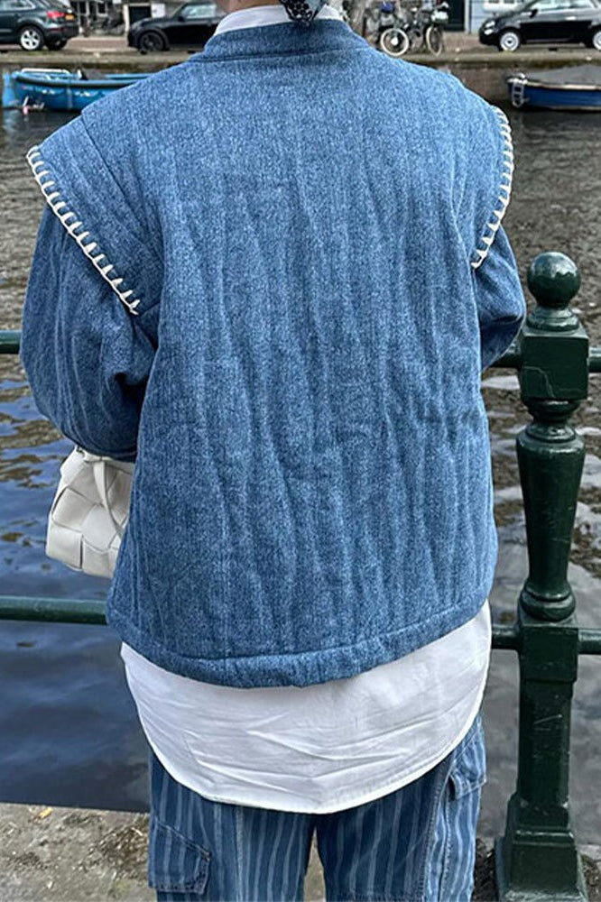 Elegant Blue Floral Cotton Coat for Stylish Comfort