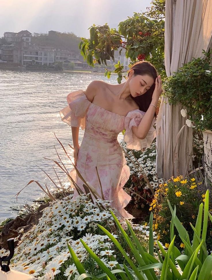 Elegant Flowers Pink Prom Dress Long Party Birthday Outfits