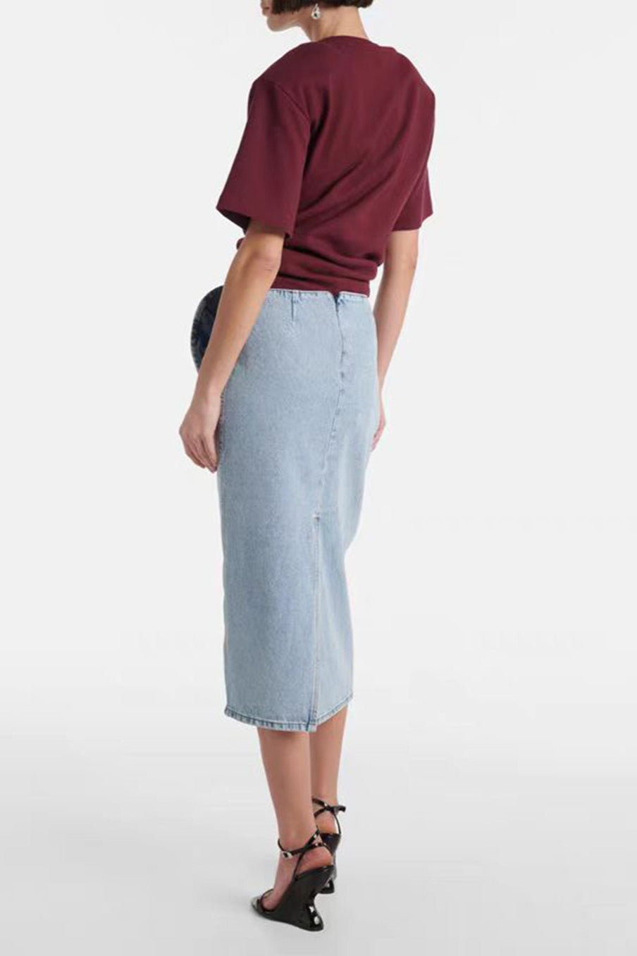 Vintage Ruched Rose Denim Skirt
