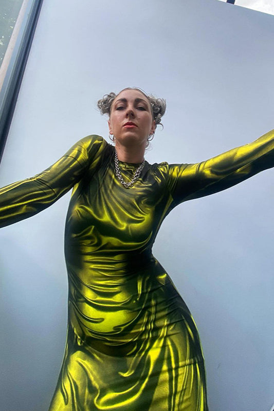 Trendy Floral Print Long Sleeve Bodycon Maxi Dress