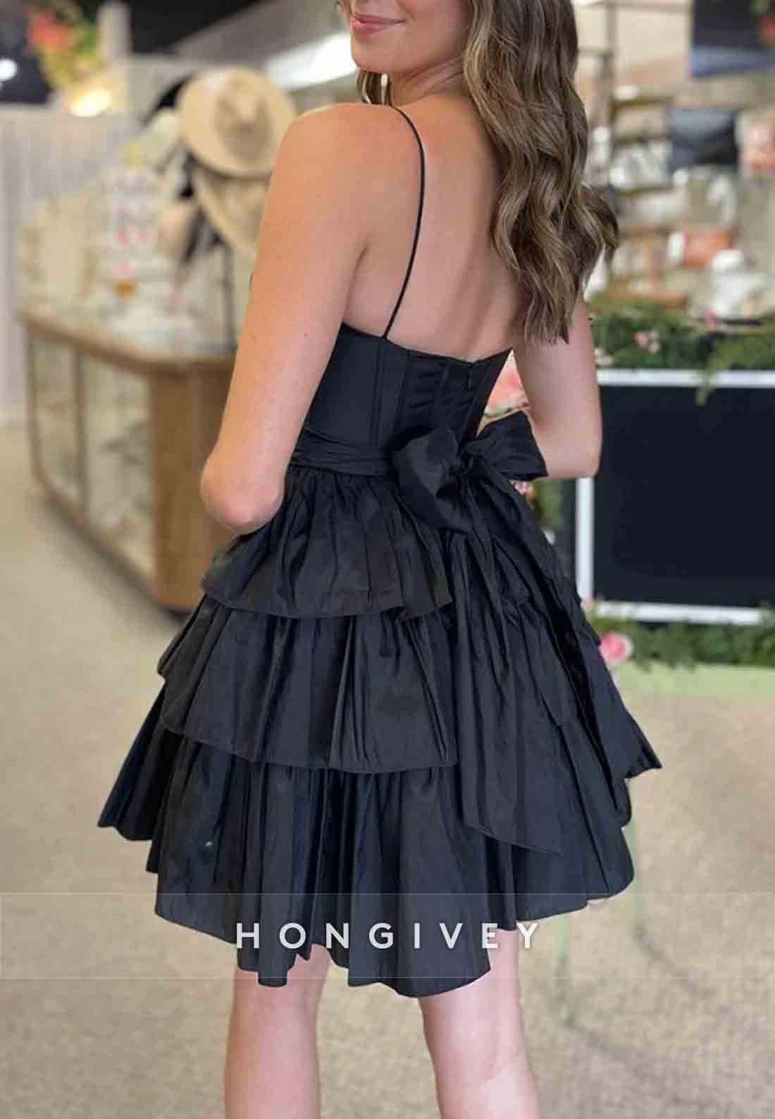 Sleeveless A-Line Bowknot Low Back Ruched Spaghetti Straps Short Homecoming Dresses