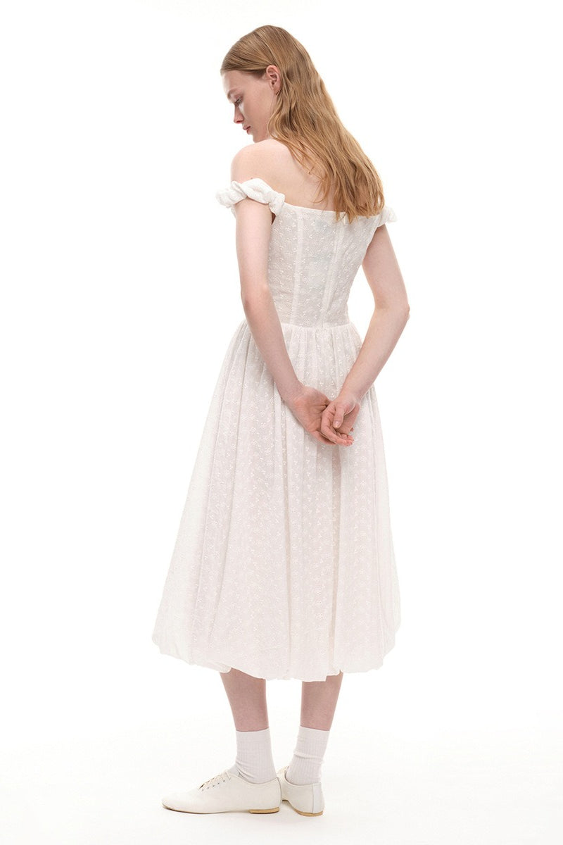 Off Shoulder Ruched Bubble Hem Midi Dress 9