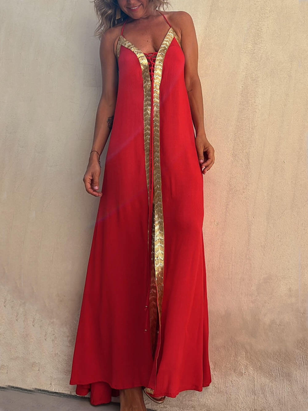 Halter Neck Casual Resort Maxi Dress - Fashionpara