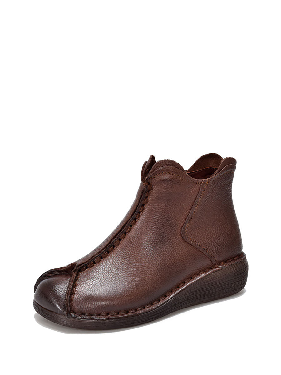 Vintage Genuine Leather Spliced Low Heel Boots
