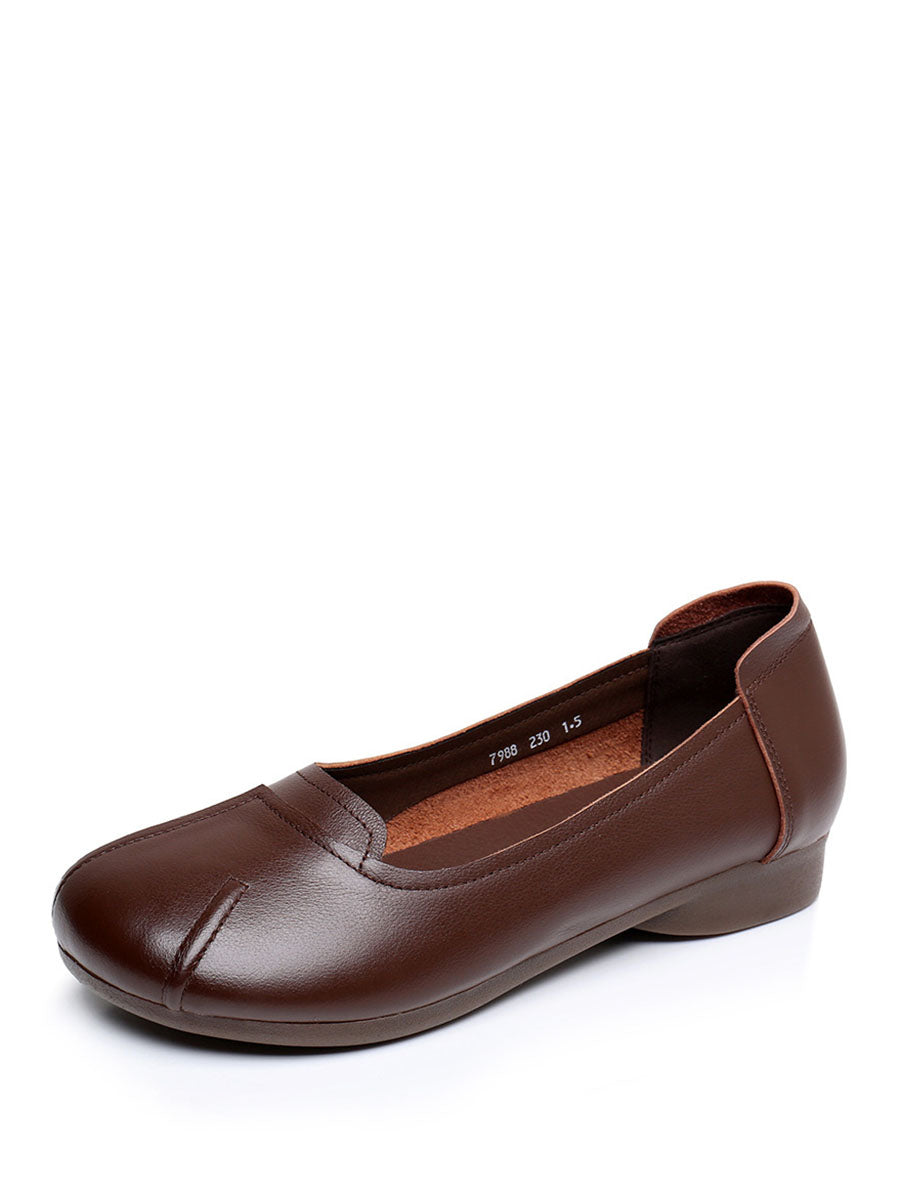 Commute Solid Leather Spliced Low Heel Shoes