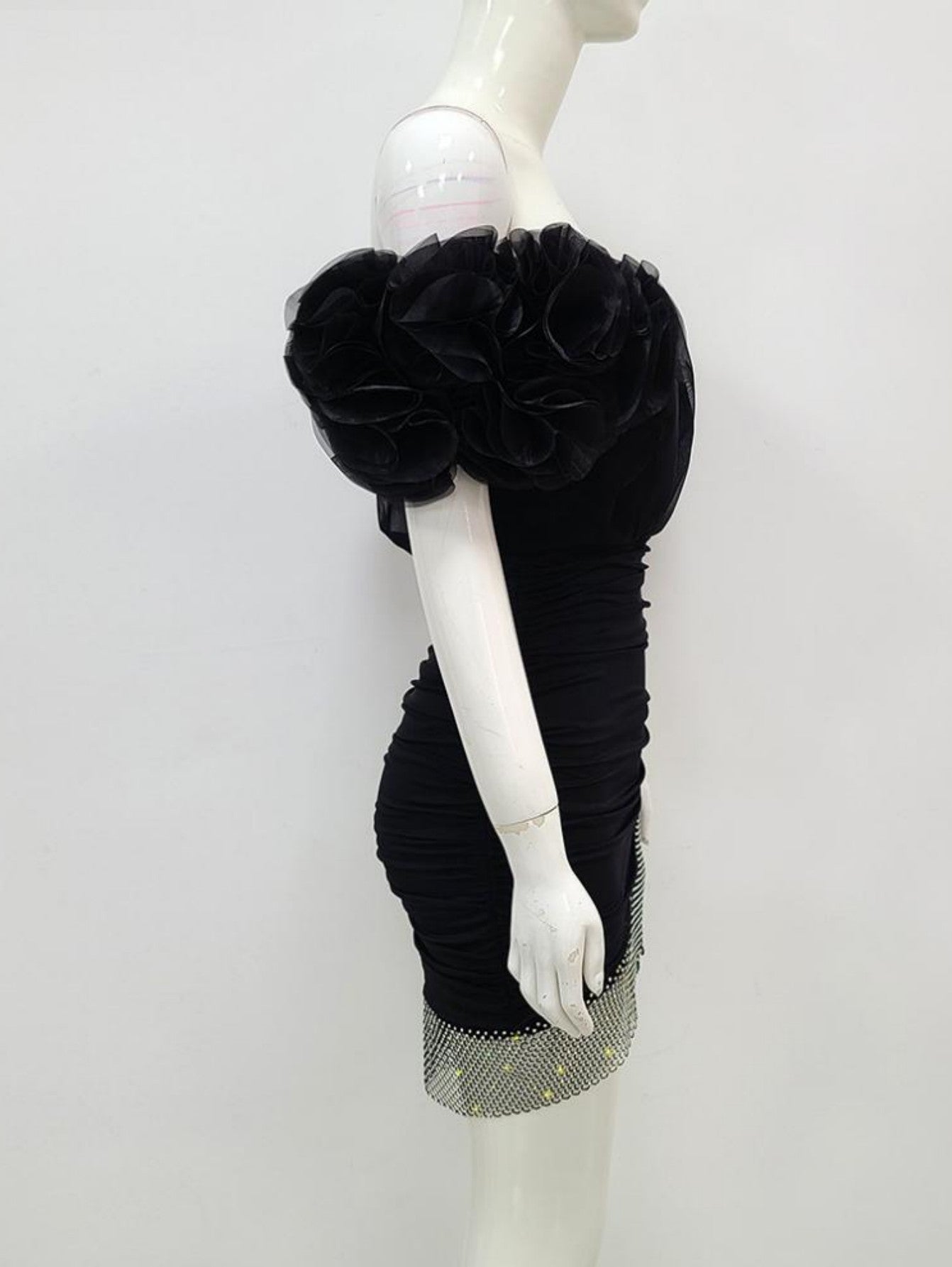 Black Off The Shoulder Short Cocktail Dress With Puffy Sleeves - Fashionpara