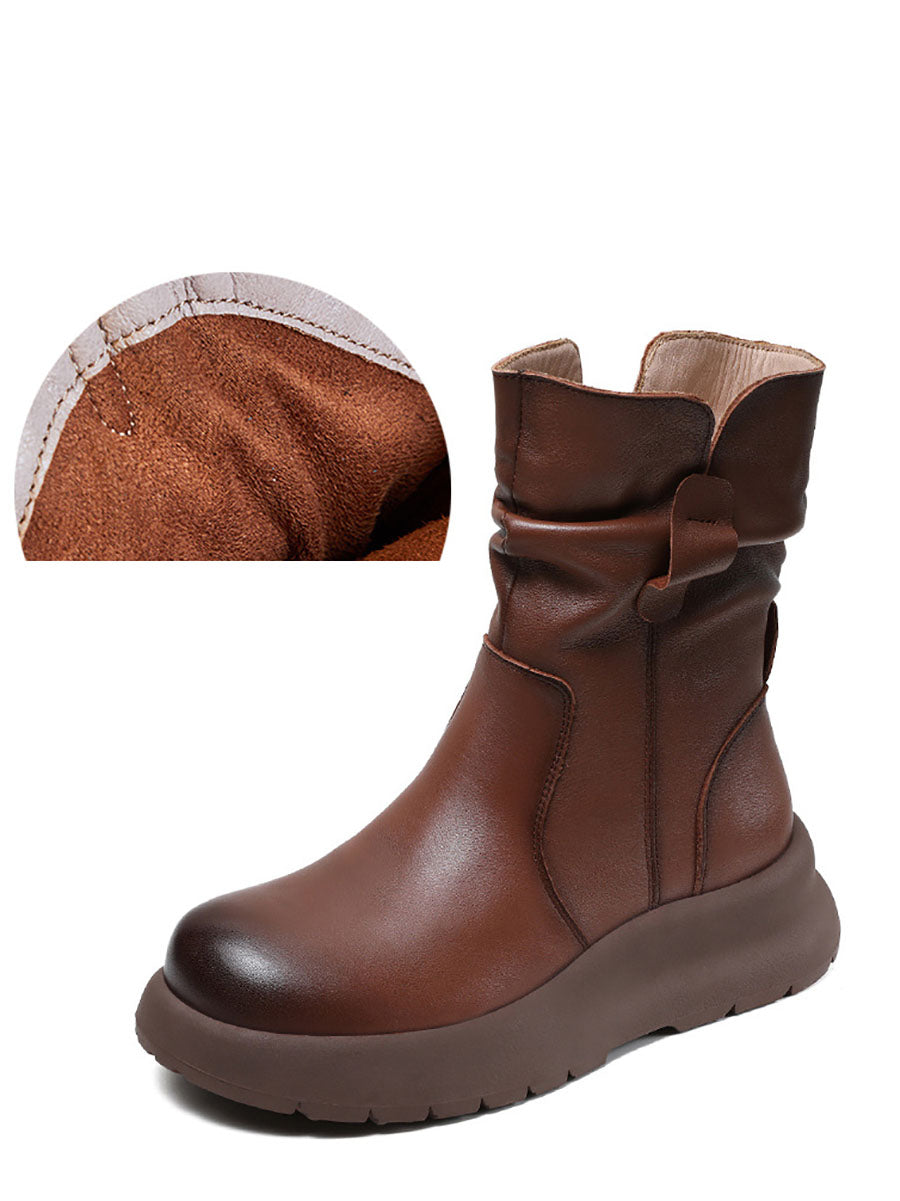 Winter Genuine Leather Spliced Low Heel Boots